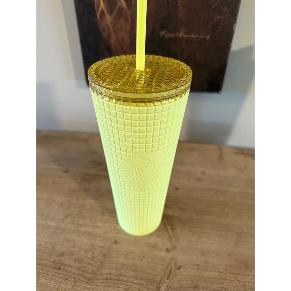 Starbucks Neon Lime Yellow Grid Textured Matte Tumbler Cold Cup 24oz 011140458